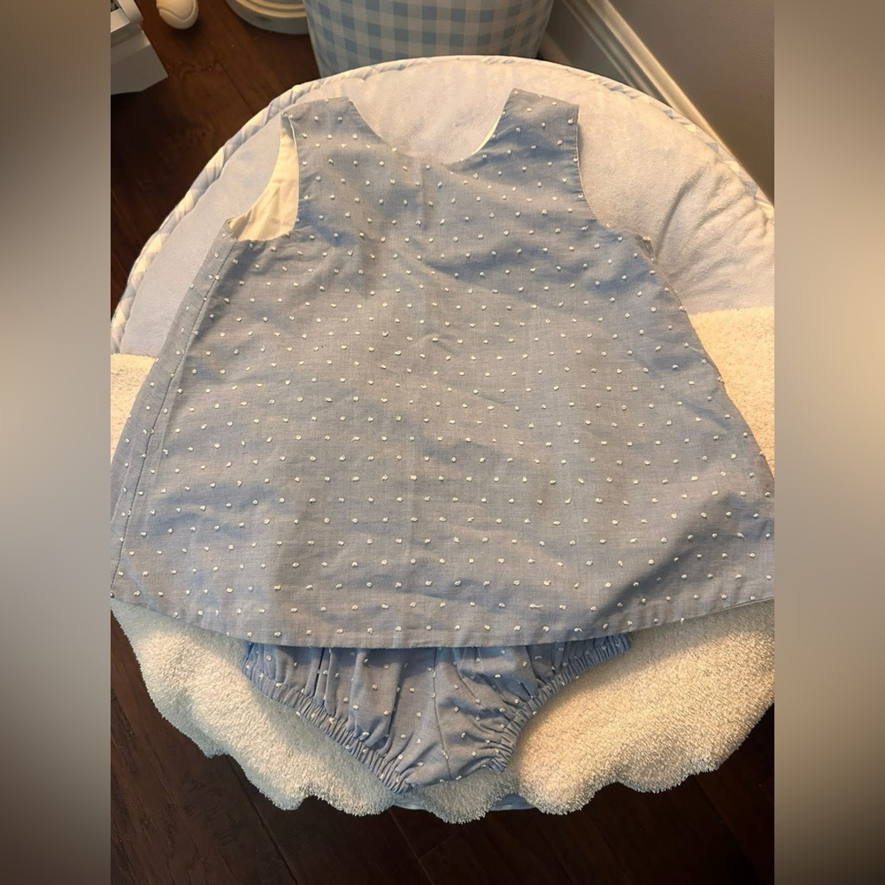 Light Blue Dot Sleeveless Dress with Bloomers